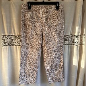 Lands' End Brown and White Floral-Print Casual Pants